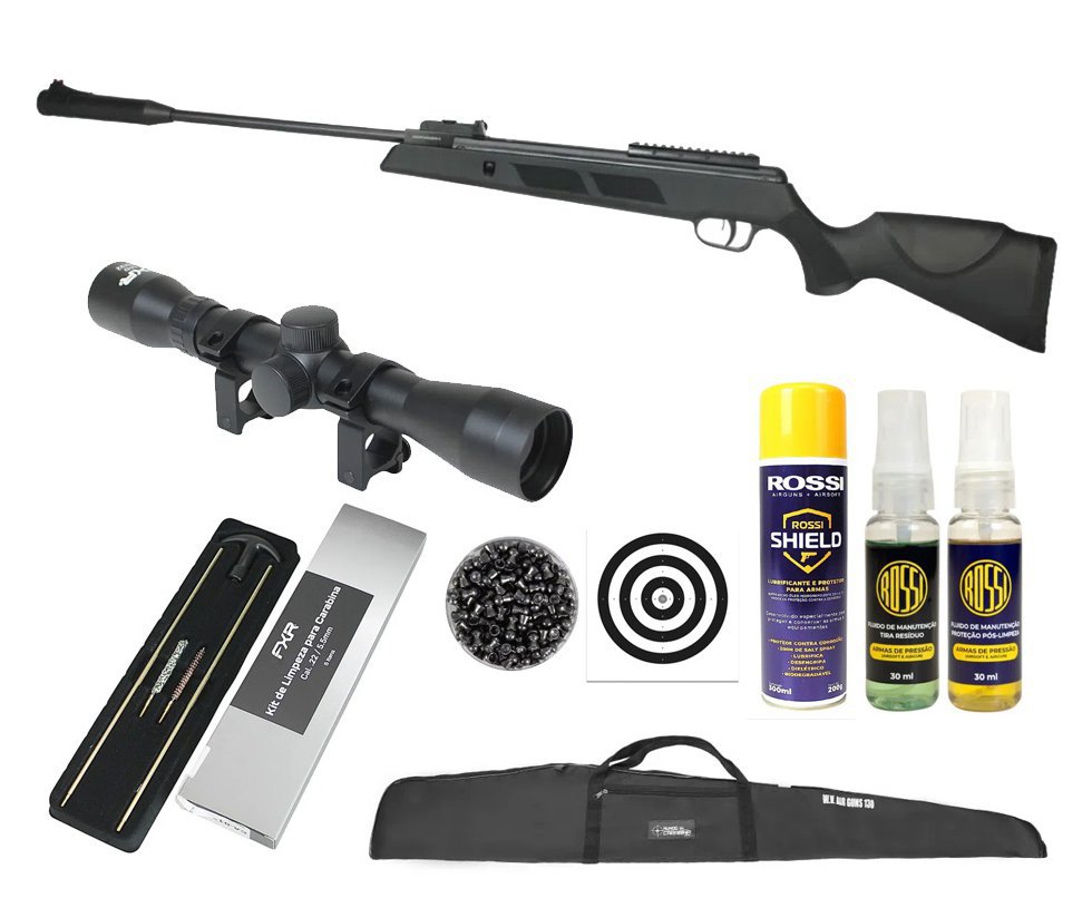 Carabina De Pressão SR1000 Black Hawk 4.5mm Gold Cup SPA + Capa + Chumbo + Luneta 4x32 + Alvos + Kit de Limpeza + Desengripante + Kit Fluidos