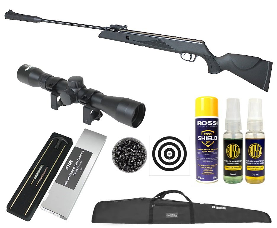 Carabina De Pressão SR1000 Black Hawk 4.5mm Gold Cup SPA + Capa + Chumbo + Luneta 4x32 + Alvos + Kit de Limpeza + Desengripante + Kit Fluidos