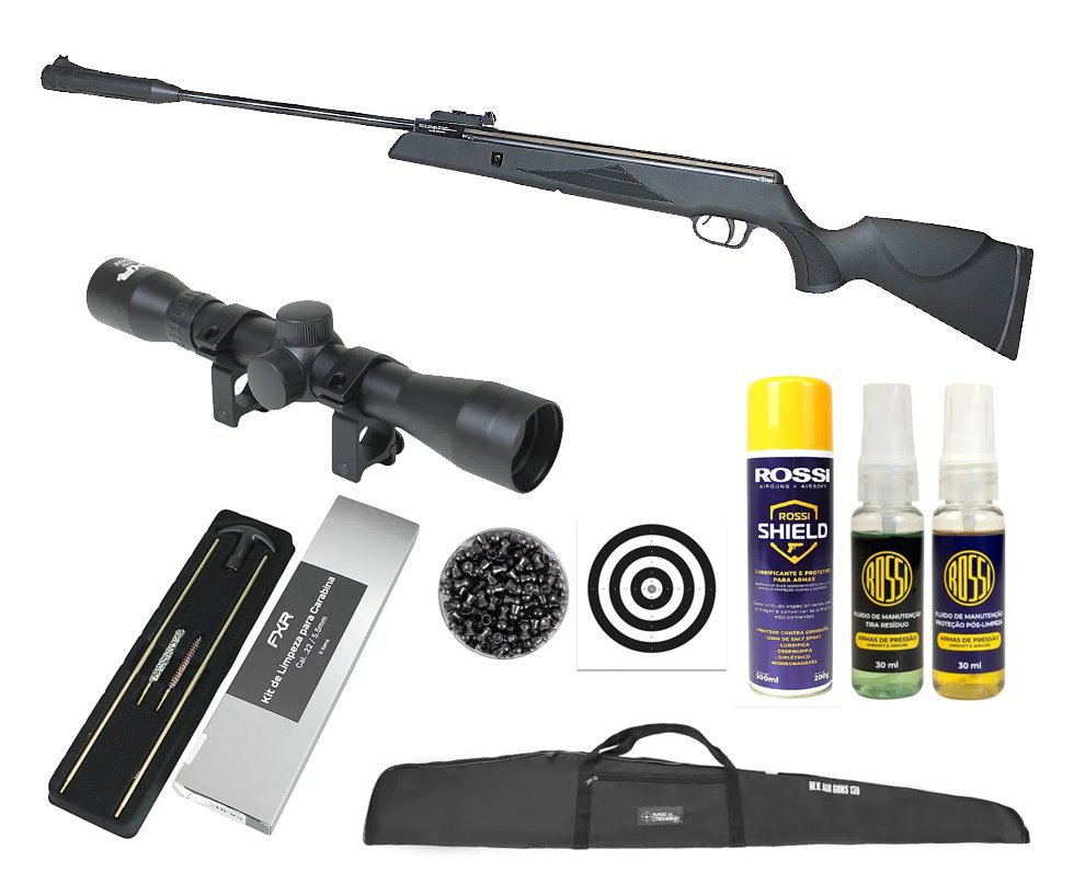 Carabina De Pressão SR1000 Black Hawk 4.5mm Gold Cup SPA + Capa + Chumbo + Luneta 4x32 + Alvos + Kit de Limpeza + Desengripante + Kit Fluidos