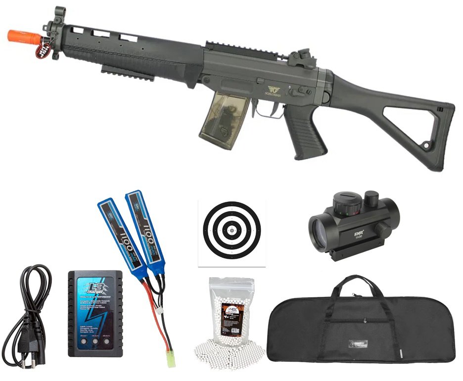 Rifle De Airsoft Sig-552 081-i Aeg Cal 6mm Jing Gong + Bateria + Carregador + Capa + Alvos + BBS + Red Dot