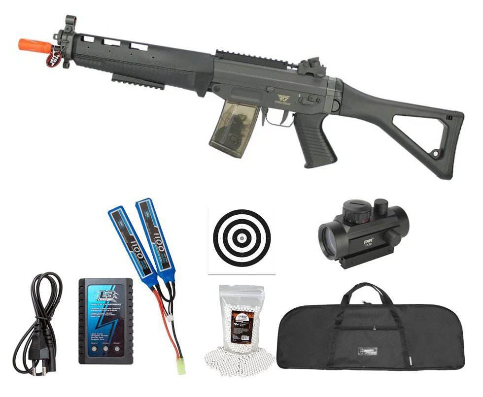 Rifle De Airsoft Sig-552 081-i Aeg Cal 6mm Jing Gong + Bateria + Carregador + Capa + Alvos + BBS + Red Dot