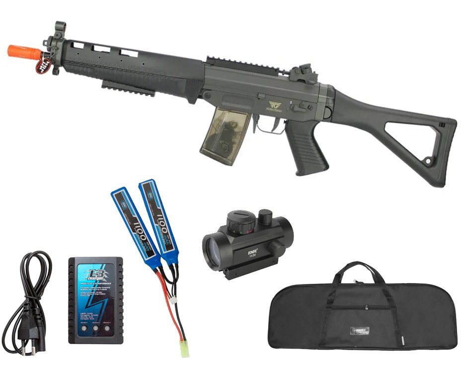 Rifle De Airsoft Sig-552 081-i Aeg Cal 6mm Jing Gong + Bateria + Carregador + Capa + Red Dot