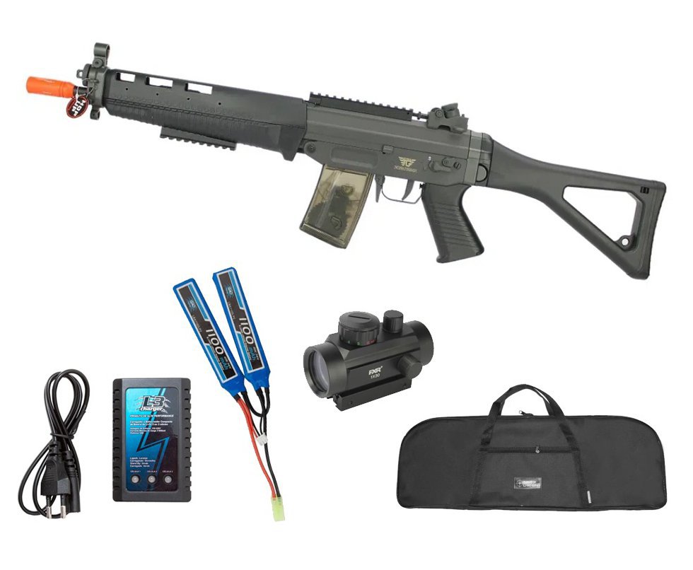 Rifle De Airsoft Sig-552 081-i Aeg Cal 6mm Jing Gong + Bateria + Carregador + Capa + Red Dot