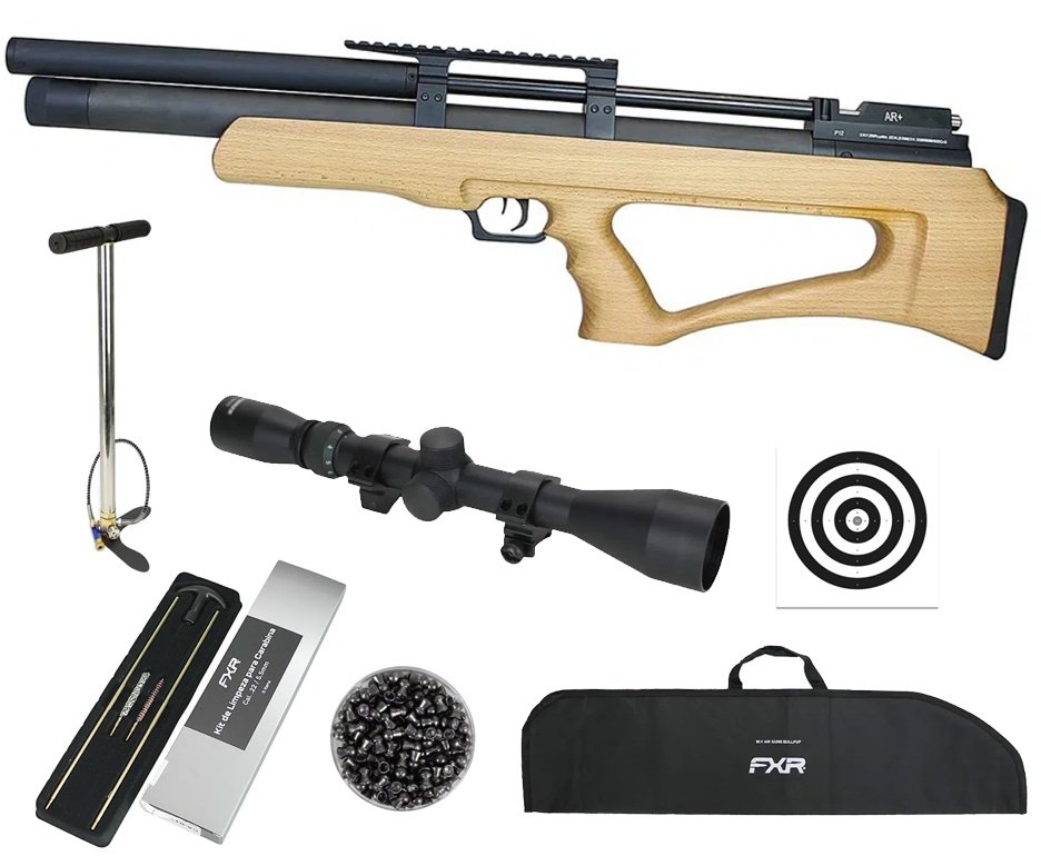 Carabina de Pressão PCP P12 Bullpup 5,5mm mono tiro- Gold Cup SPA Airguns + Bomba + Capa + Chumbo + Alvos + Luneta 3-9x40 + Kit de Limpeza