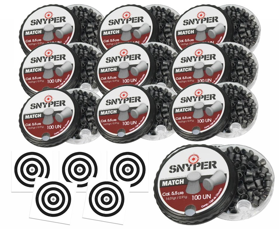 Kit 10 Cx Chumbinho Snyper Match 5,5mm Precisão + Alvos