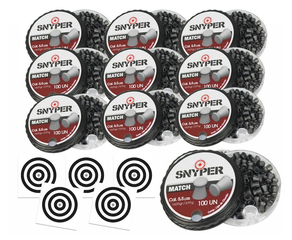 Kit 10 Cx Chumbinho Snyper Match 5,5mm Precisão + Alvos