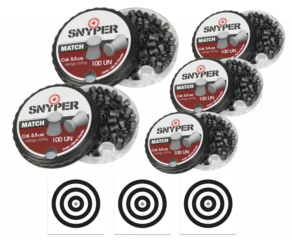 Kit 5 Cx Chumbinho Snyper Match 5,5mm Precisão + Alvos