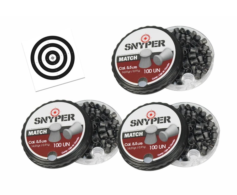 Kit 3 Cx Chumbinho Snyper Match 5,5mm Precisão + Alvos