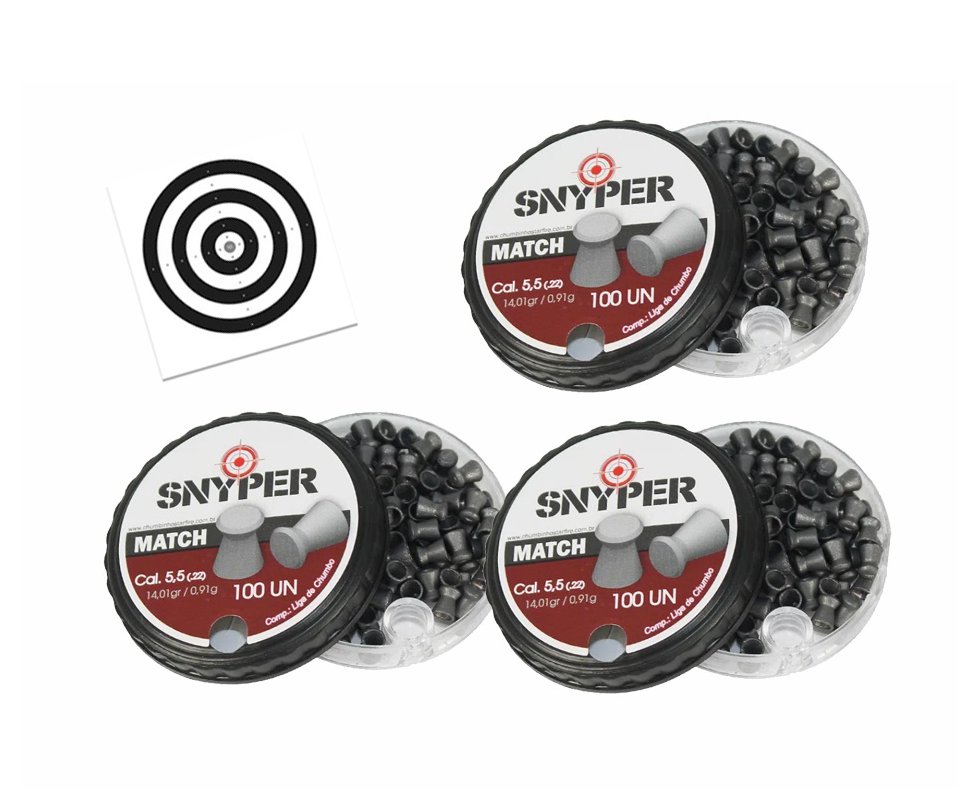 Kit 3 Cx Chumbinho Snyper Match 5,5mm Precisão + Alvos