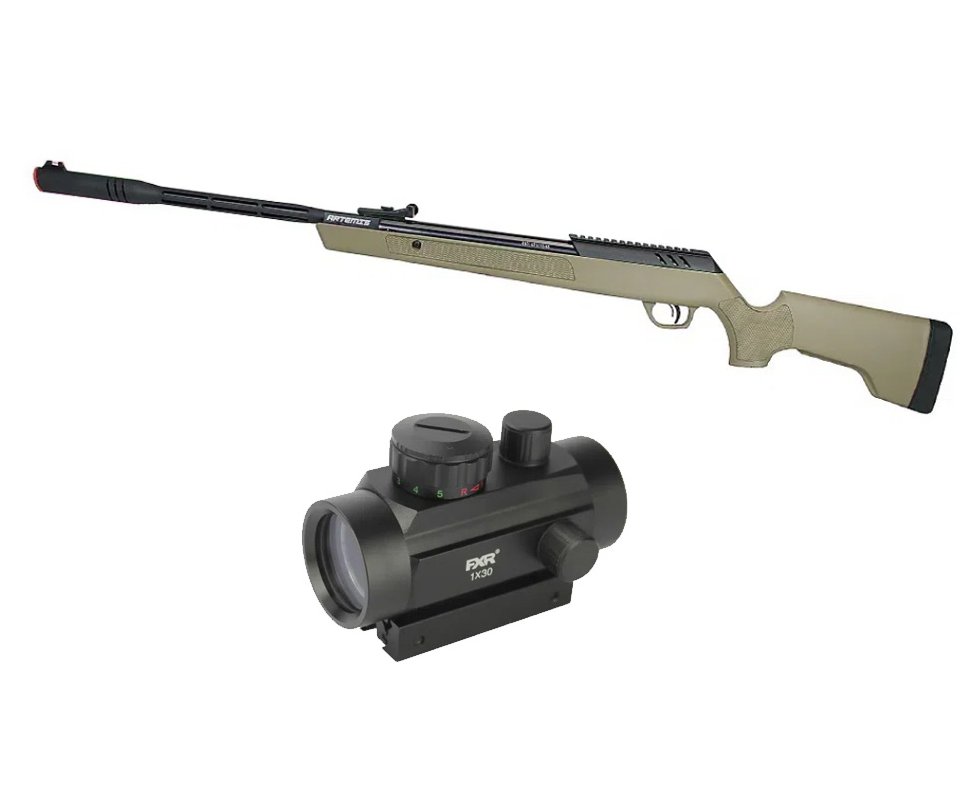 Carabina de Pressão Artemis Dark Eagle Nitro Piston GR 80kg Tan 5.5mm - FXR + Red Dot 1x30