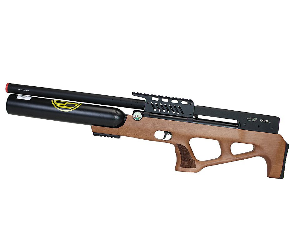 Carabina de Pressão Rossi PCP R35 VR Plus Bullpup Madeira 6,35mm + Cilindro 500cc + Bomba + Capa + Chumbo + Alvos + Luneta 3-9x40 + Kit de Limpeza