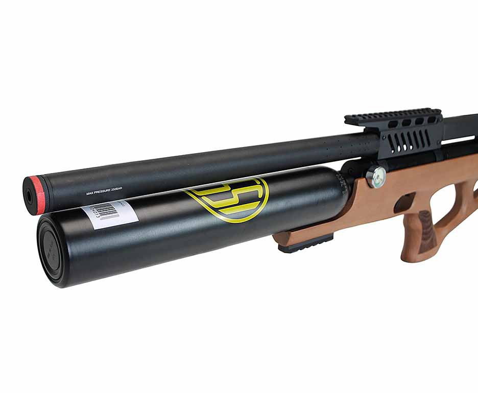 Carabina de Pressão Rossi PCP R35 VR Plus Bullpup Madeira 6,35mm + Cilindro 500cc + Bomba + Capa + Chumbo + Alvos + Luneta 3-9x40 + Kit de Limpeza