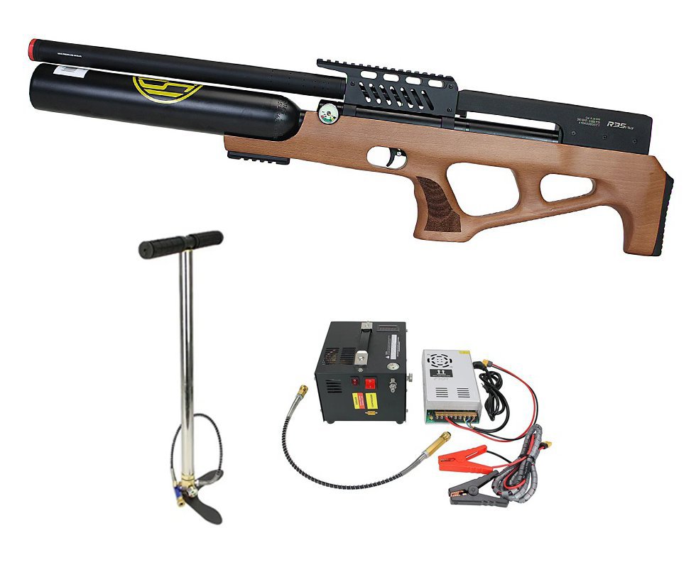 Carabina de Pressão Rossi PCP R35 VR Plus Bullpup Madeira 5,5mm + Cilindro 500cc + Compressor Portátil Trivolt Compact