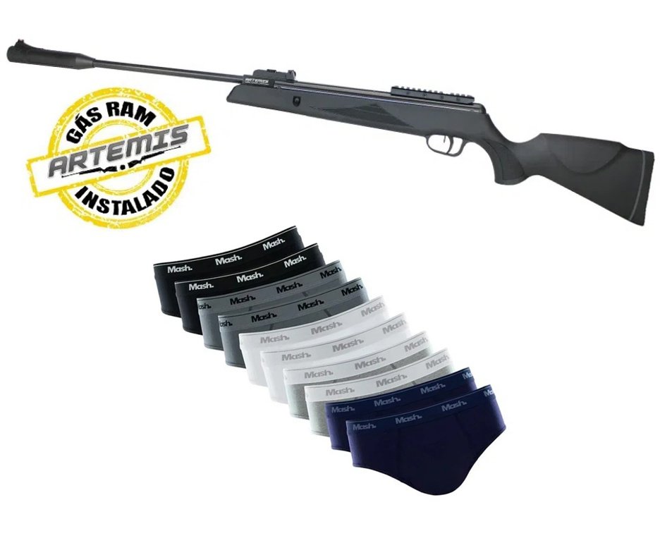 Carabina de Pressão Artemis Dark Eagle Nitro Piston GR 80kg 6,35mm Black - FXR + Kit 10 Cuecas Smash original TAM M