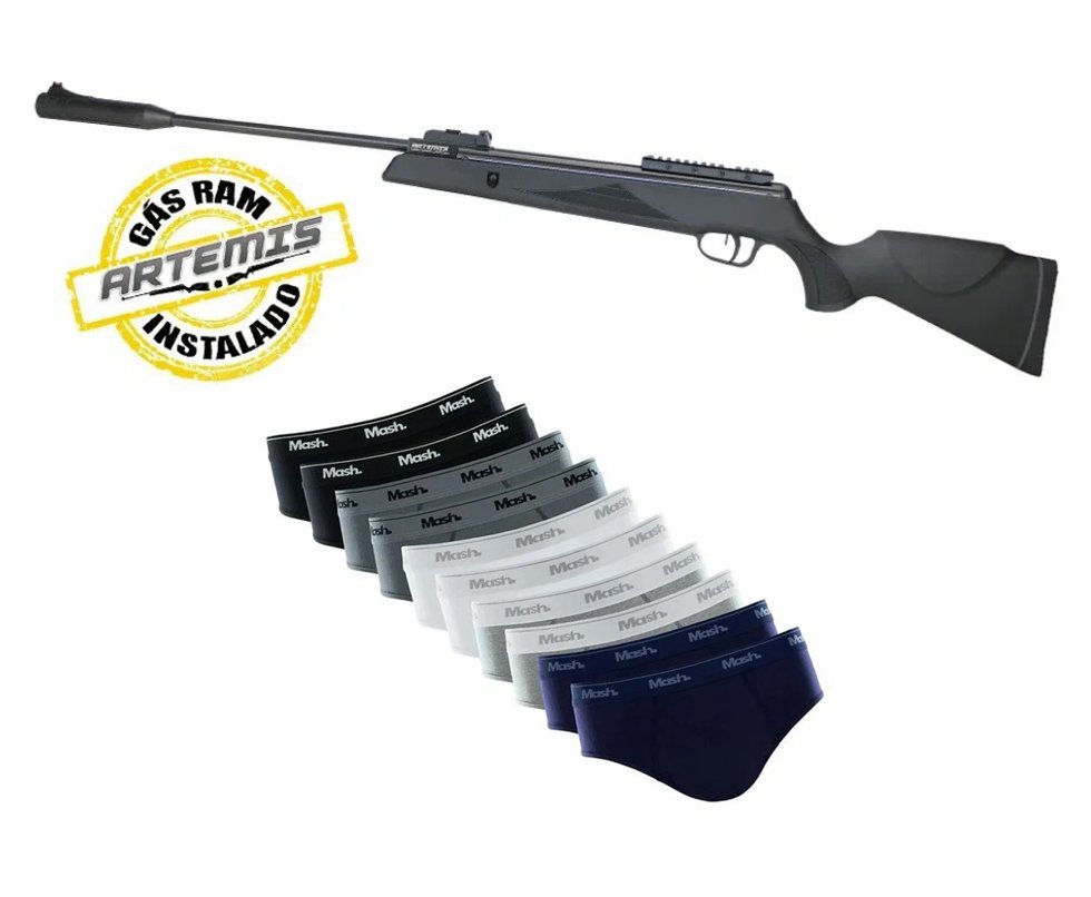 Carabina de Pressão Artemis Dark Eagle Nitro Piston GR 80kg 6,35mm Black - FXR + Kit 10 Cuecas Smash original TAM M