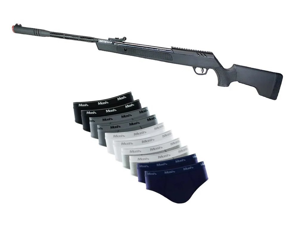 Carabina de Pressão Artemis Dark Eagle Nitro Piston GR 80kg 6,35mm Black - FXR + Kit 10 Cuecas Smash original TAM M