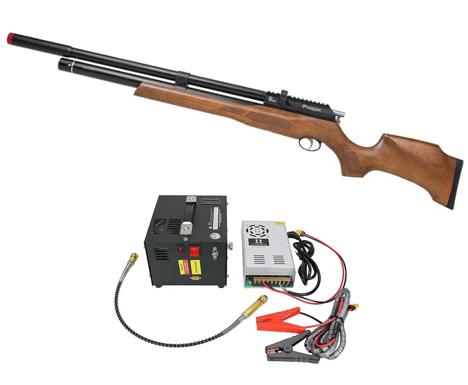 Carabina de Pressão PCP M25 Kodiak VR Madeira 6,35mm - Rossi + Compressor Portátil Trivolt Compact