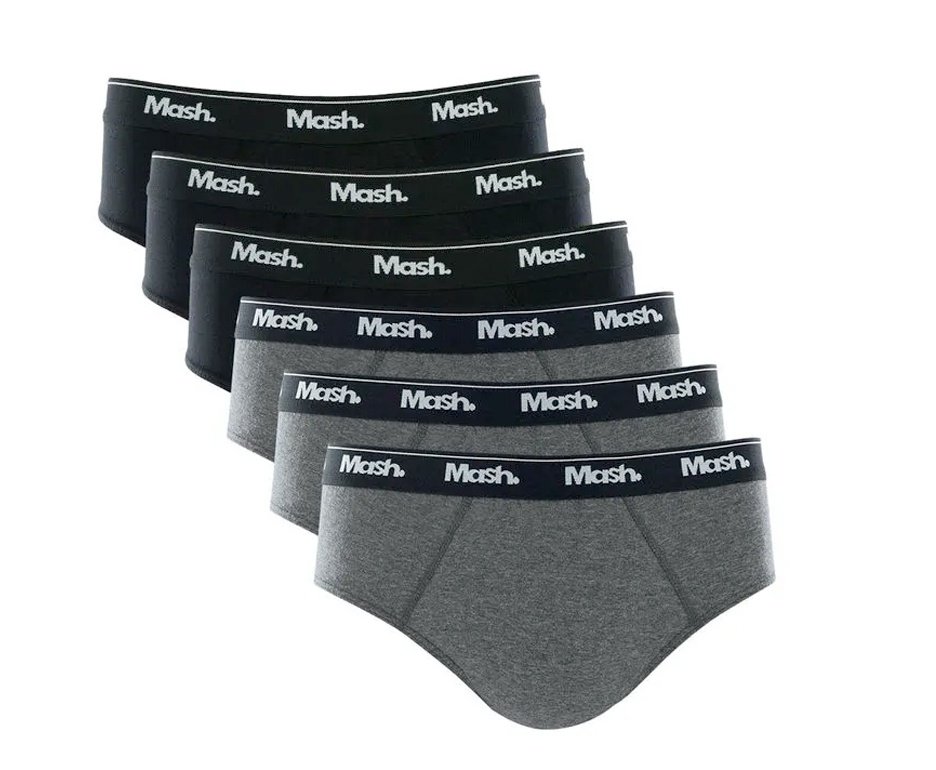 Kit 6 Cueca Mash Slip Algodão/Elastano - Preto/cinza