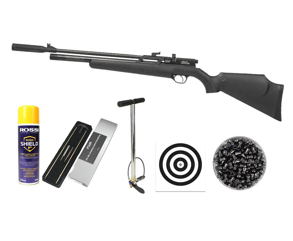 Carabina de Pressão Rossi PCP Dione VR Polímero 5,5mm + Bomba + Chumbo + Alvos + Kit de Limpeza + Desengripante