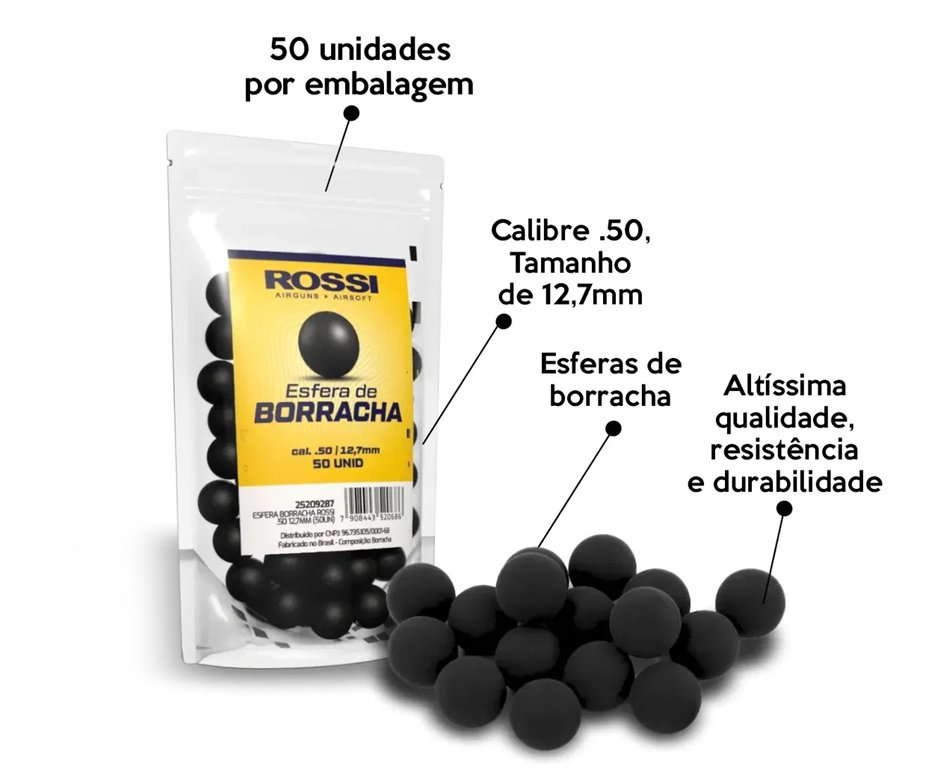 Esfera de Borracha Rossi Preta Cal.5 Emb. C/50 Un