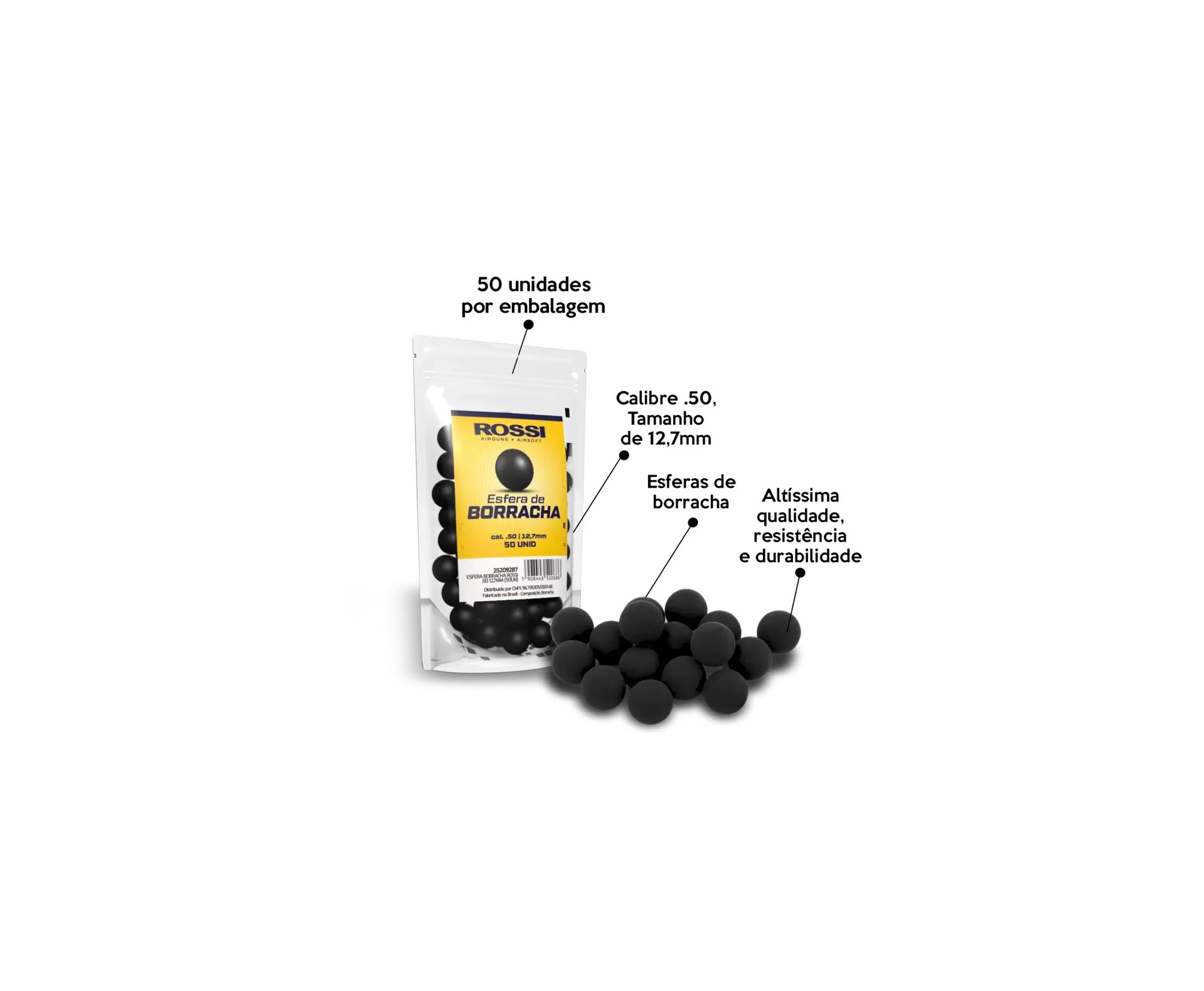 Esfera de Borracha Rossi Preta Cal.5 Emb. C/50 Un
