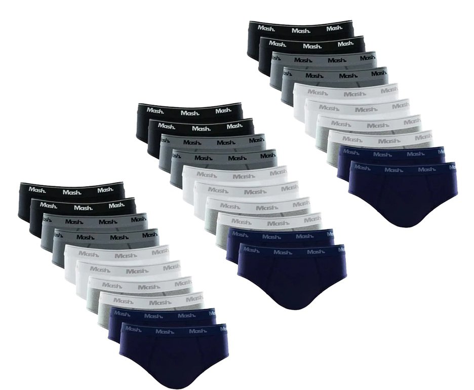 Kit 30 Cuecas Mash Slip Algodão Sortido AZ/BR/CZ/GR/PT  - TAM M