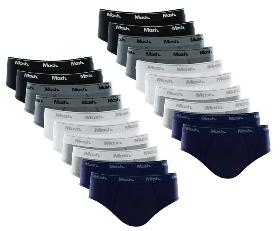 Kit 20 Cuecas Mash Slip Algodão Sortido AZ/BR/CZ/GR/PT  - TAM G