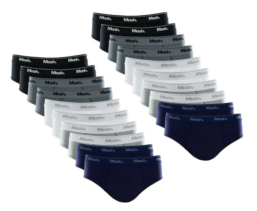 Kit 20 Cuecas Mash Slip Algodão Sortido AZ/BR/CZ/GR/PT - TAM G