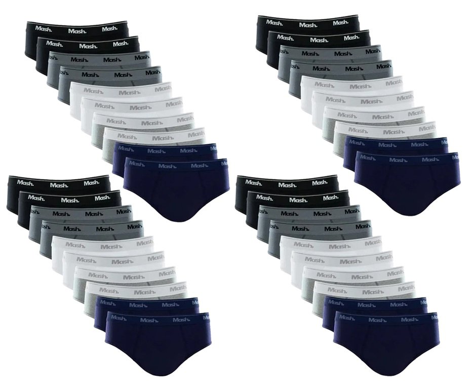 Kit 40 Cuecas Mash Slip Algodão Sortido AZ/BR/CZ/GR/PT  - TAM G