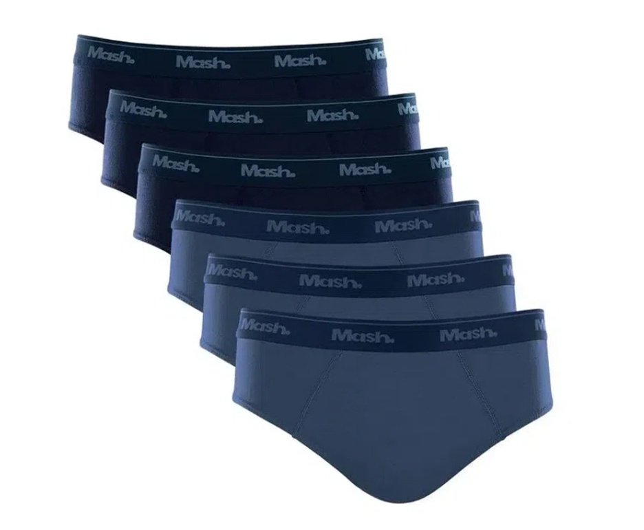 Kit 12 Cuecas Slip Algodão Mash Original - Azul - TAM M