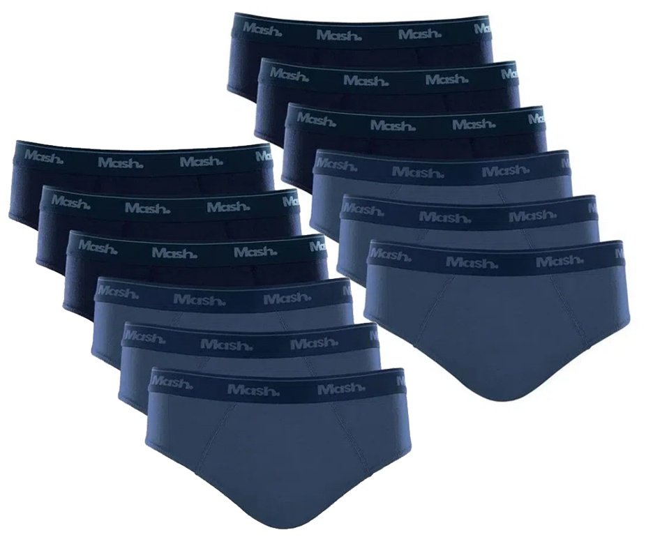 Kit 12 Cuecas Slip Algodão Mash Original - Azul - TAM M