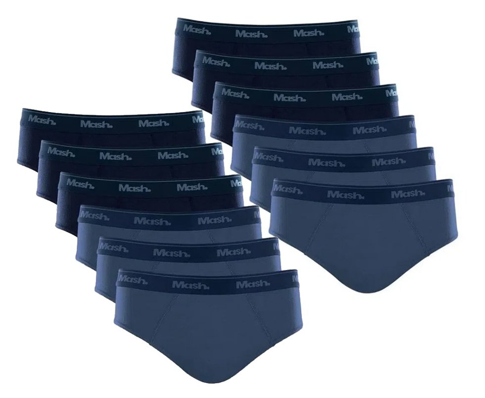 Kit 12 Cuecas Slip Algodão Mash Original - Azul - TAM G