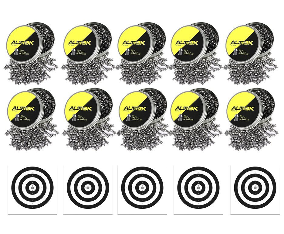 Kit 10 Cx Chumbinho Aurok Pointed 5,5mm com 250unid + Alvos