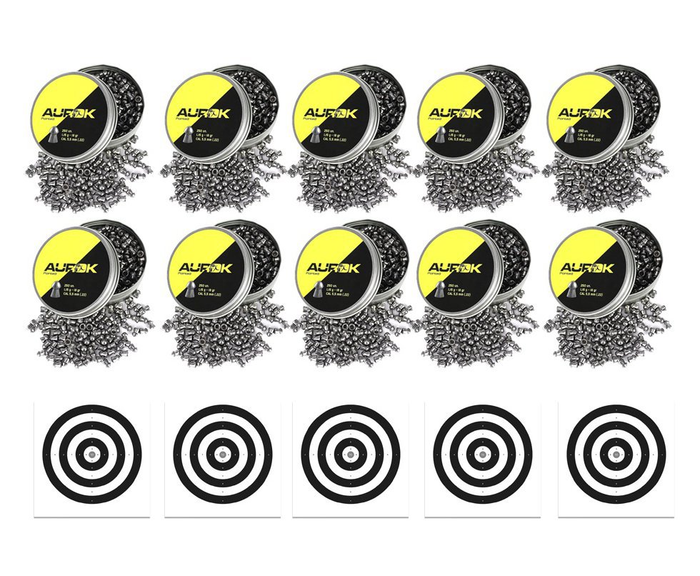 Kit 10 Cx Chumbinho Aurok Pointed 5,5mm com 250unid + Alvos