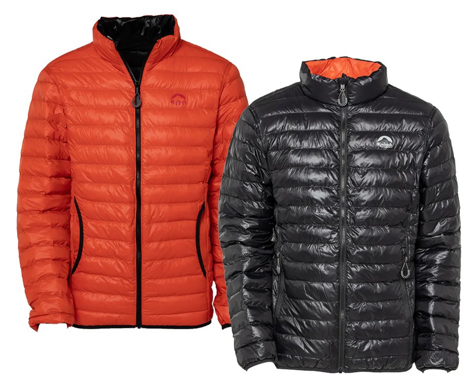 Jaqueta Puffer Kailash Dupla Face Pluma Ganso Masculina Preto/Laranja Escuro