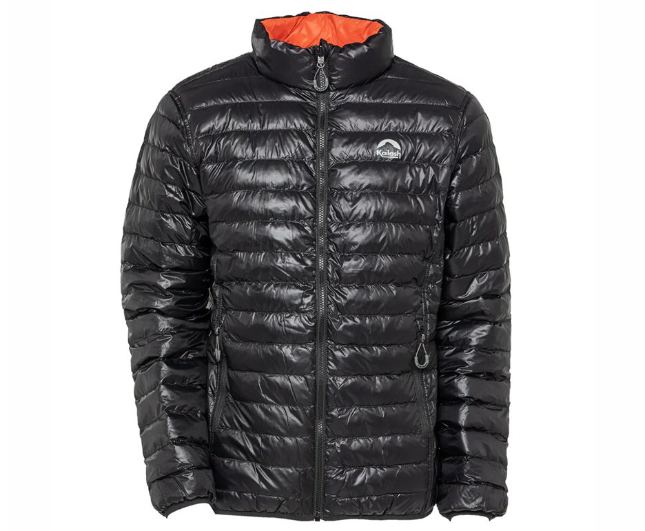 Jaqueta Puffer Kailash Dupla Face Pluma Ganso Masculina Preto/Laranja Escuro