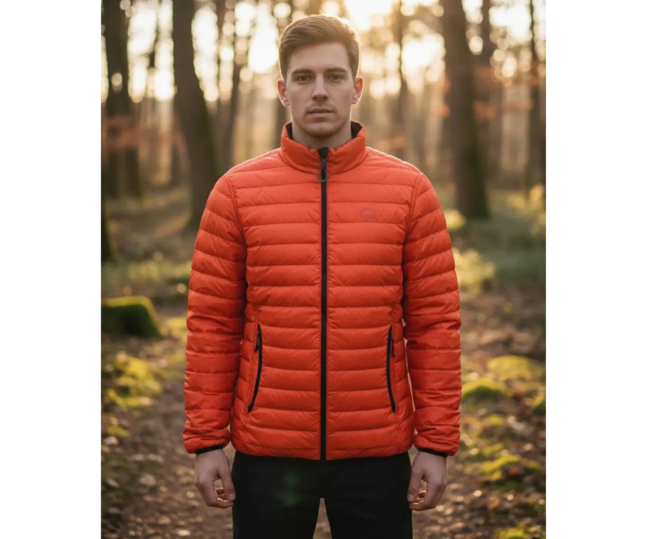 Jaqueta Puffer Kailash Dupla Face Pluma Ganso Masculina Preto/Laranja Escuro