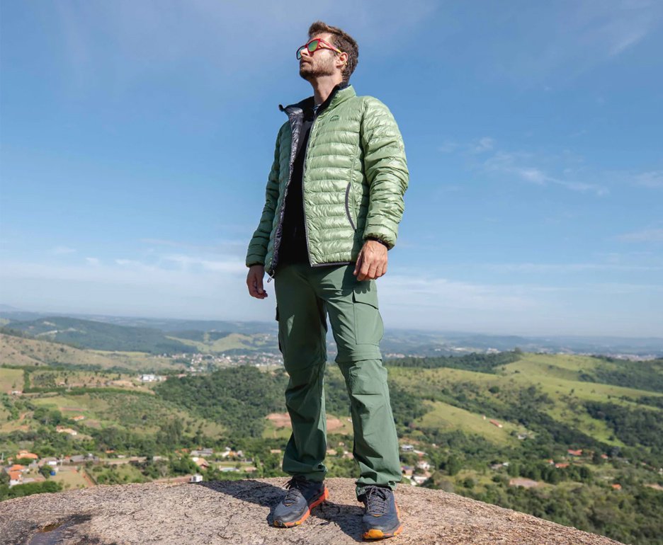 Jaqueta Puffer Kailash Dupla Face Pluma Ganso Masculina Preto/Verde