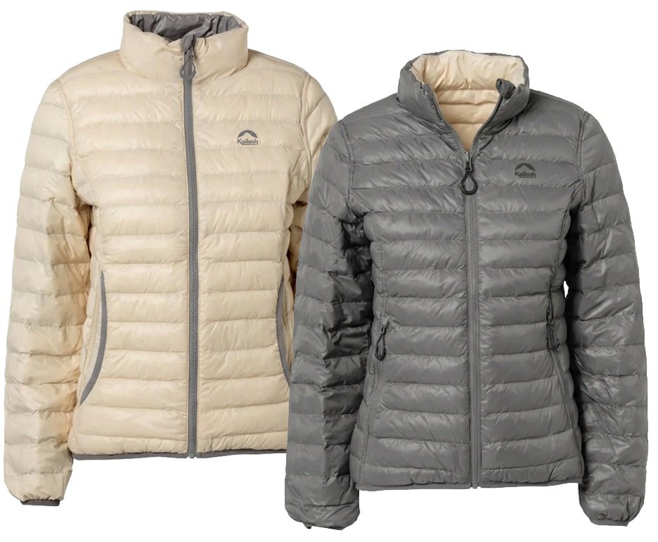 Jaqueta Kailash Puffer Dupla Face Pluma Ganso Feminina Chumbo/off White