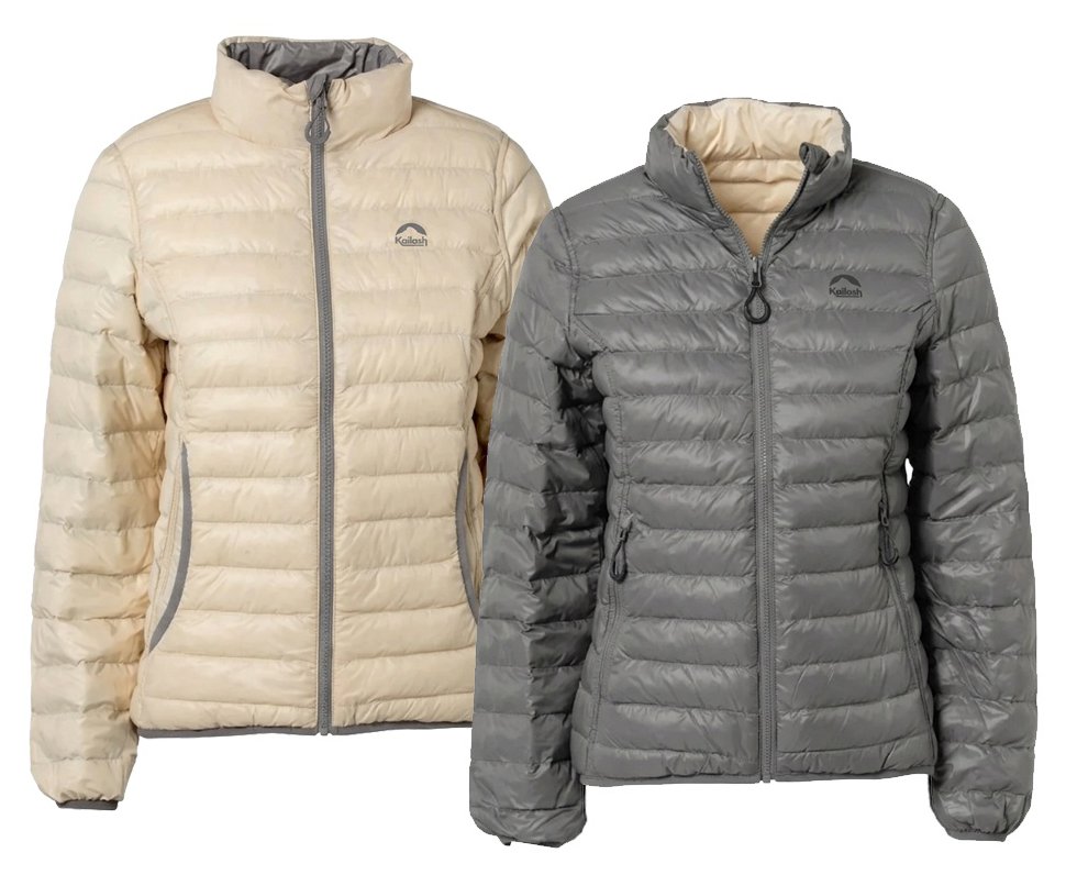 Jaqueta Kailash Puffer Dupla Face Pluma Ganso Feminina Chumbo/off White