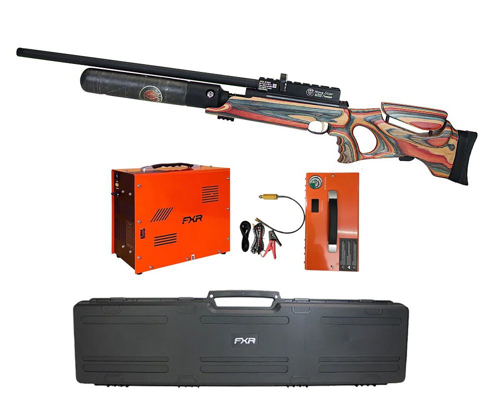 Carabina de Pressão PCP Hatsan Nova Star Premium Precision 6,35mm + Case Maleta Rígido + Compressor ar para PCP Portátil Trivolt Auto Stop 2 Coolers 300Bar - FXR