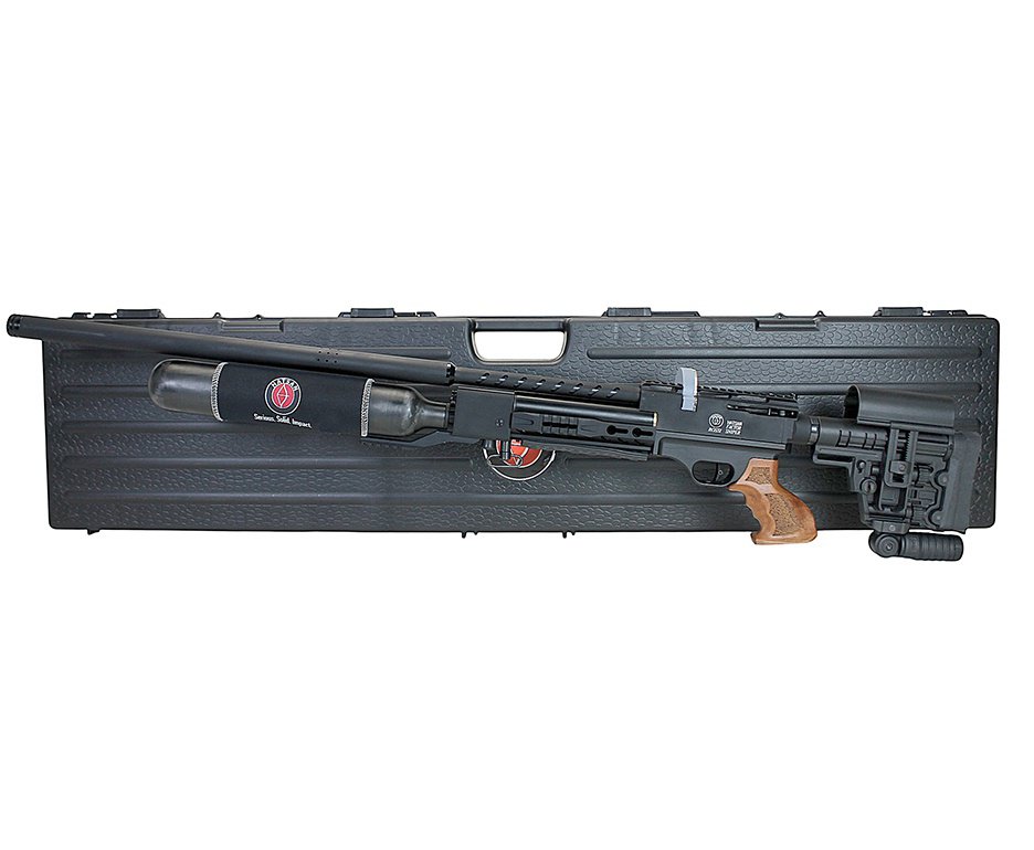 Carabina de Pressão PCP Hatsan Factor Sniper L 6,35mm + Compressor ar para PCP Portátil Trivolt Auto Stop 2 Coolers 300Bar - FXR