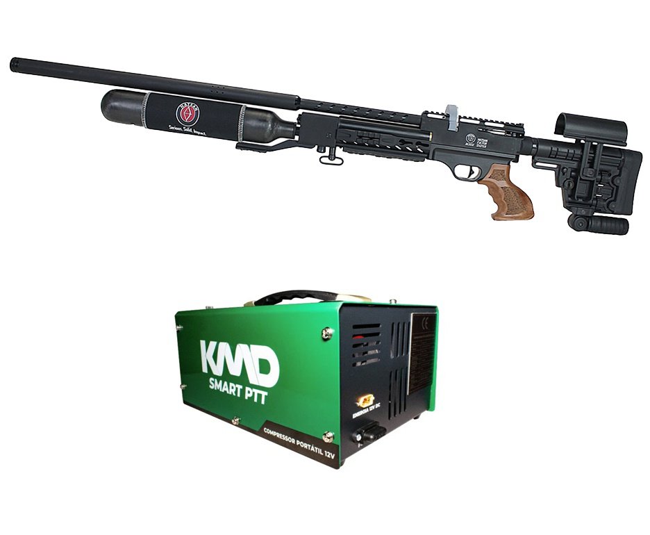 Carabina de Pressão PCP Hatsan Factor Sniper L 6,35mm + Compressor de ar para PCP Compacto portátil 300BAR 110V/220V/12V SMART PTT KMD