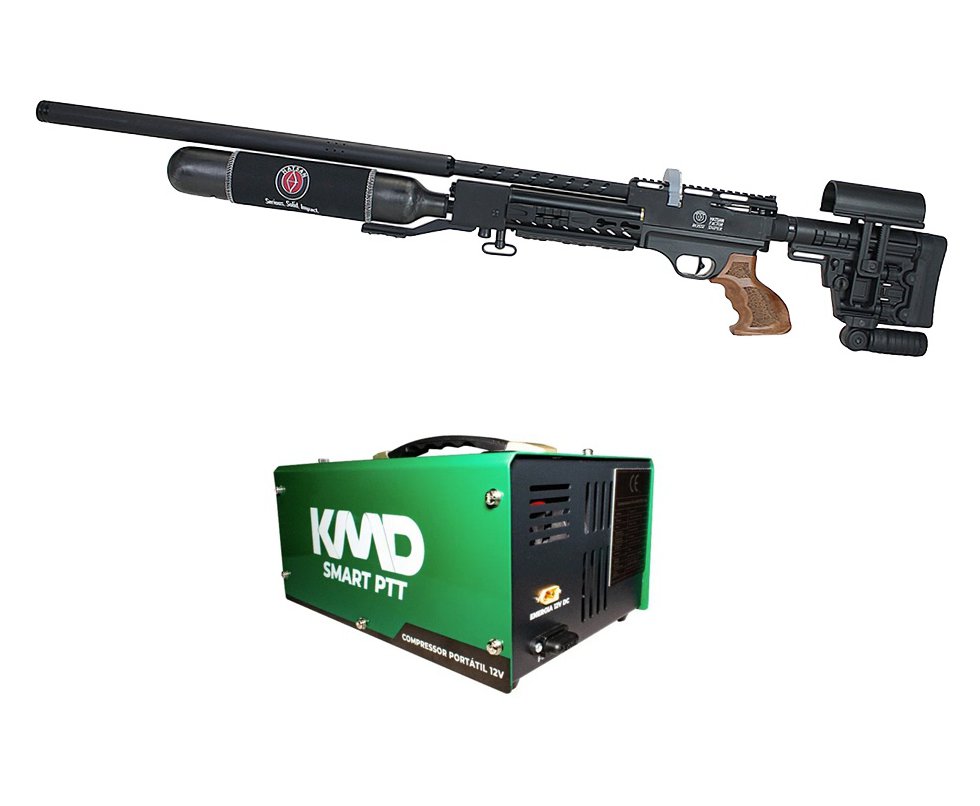 Carabina de Pressão PCP Hatsan Factor Sniper L 6,35mm + Compressor de ar para PCP Compacto portátil 300BAR 110V/220V/12V SMART PTT KMD