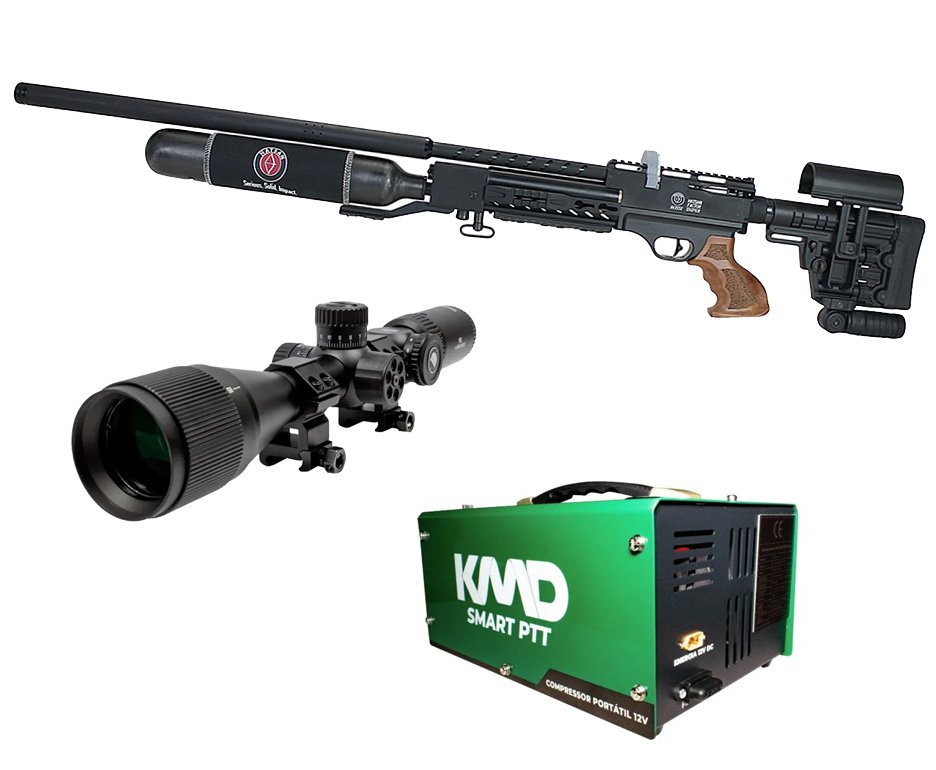 Carabina de Pressão PCP Hatsan Factor Sniper L 6,35mm + Compressor + Luneta Mira Discovery MS 6-24x42 AOAC