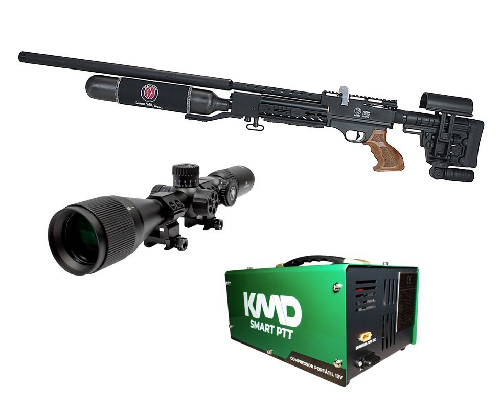 Carabina de Pressão PCP Hatsan Factor Sniper L 6,35mm + Compressor + Luneta Mira Discovery MS 6-24x42 AOAC