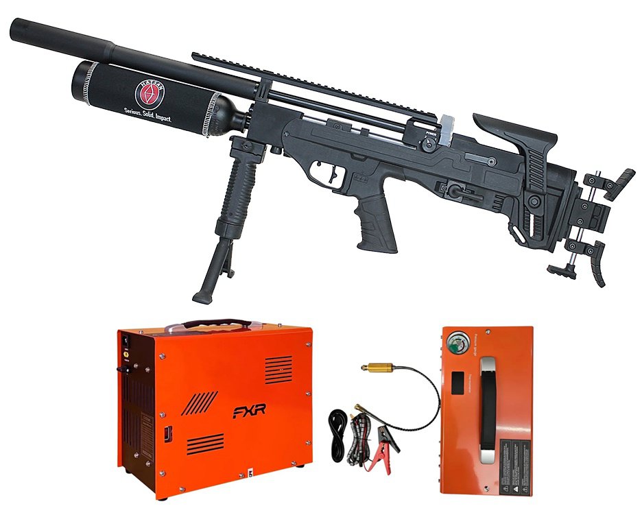Carabina de Pressão PCP Hatsan Factor FT 5.5mm + Compressor ar para PCP Portátil Trivolt Auto Stop 2 Coolers 300Bar - FXR