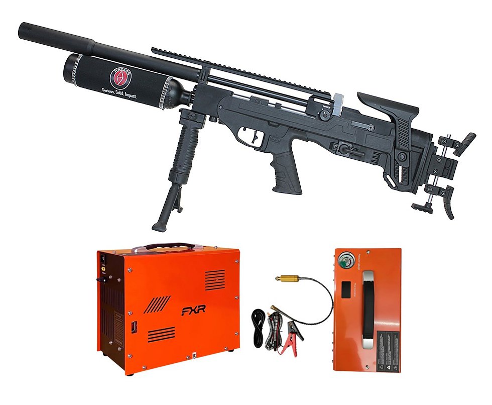 Carabina de Pressão PCP Hatsan Factor FT 5.5mm + Compressor ar para PCP Portátil Trivolt Auto Stop 2 Coolers 300Bar - FXR