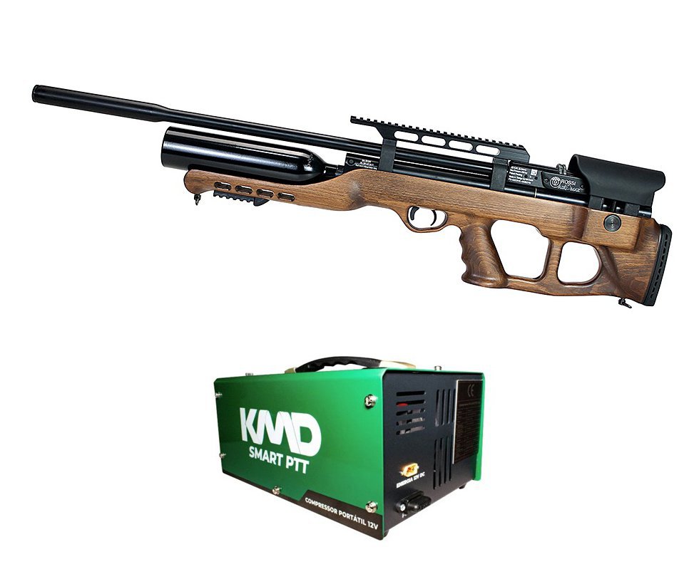 Carabina de Pressão PCP Hatsan Airmax Bullpup Madeira 5,5mm + Compressor de ar para PCP Compacto portátil 300BAR 110V/220V/12V SMART PTT KMD