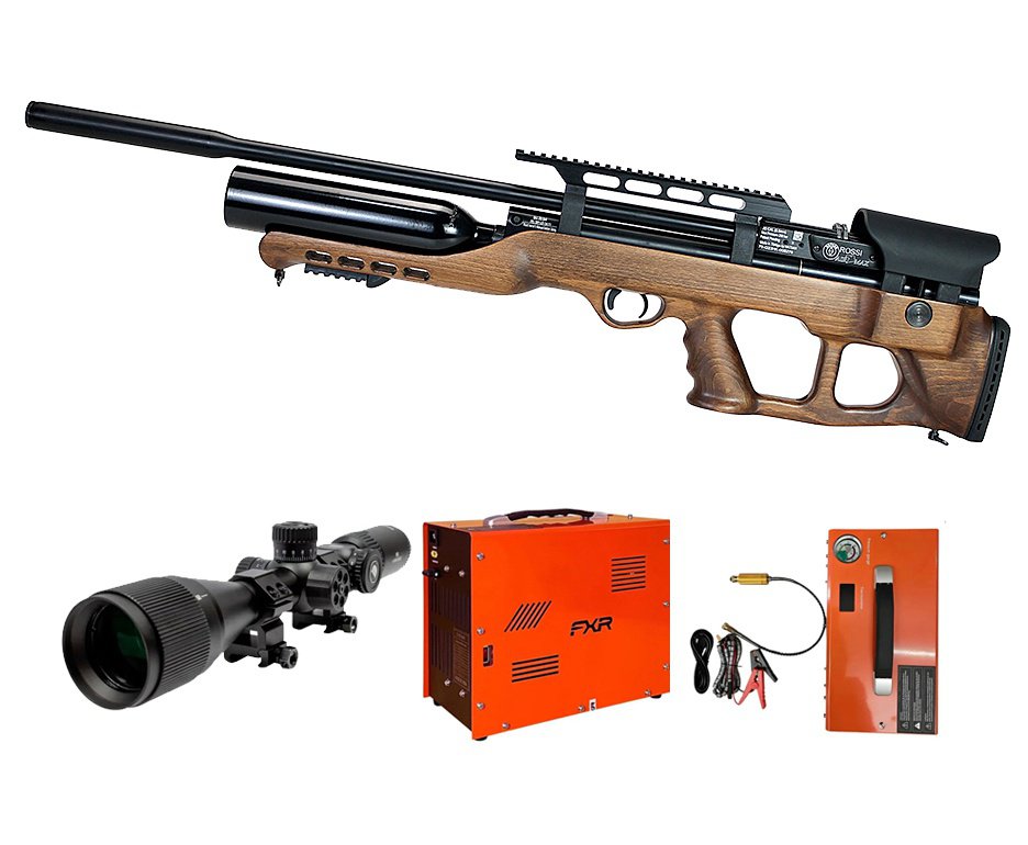 Carabina de Pressão PCP Hatsan Airmax Bullpup Madeira 5,5mm + Compressor + Luneta Mira Discovery MS 6-24x42 AOAC